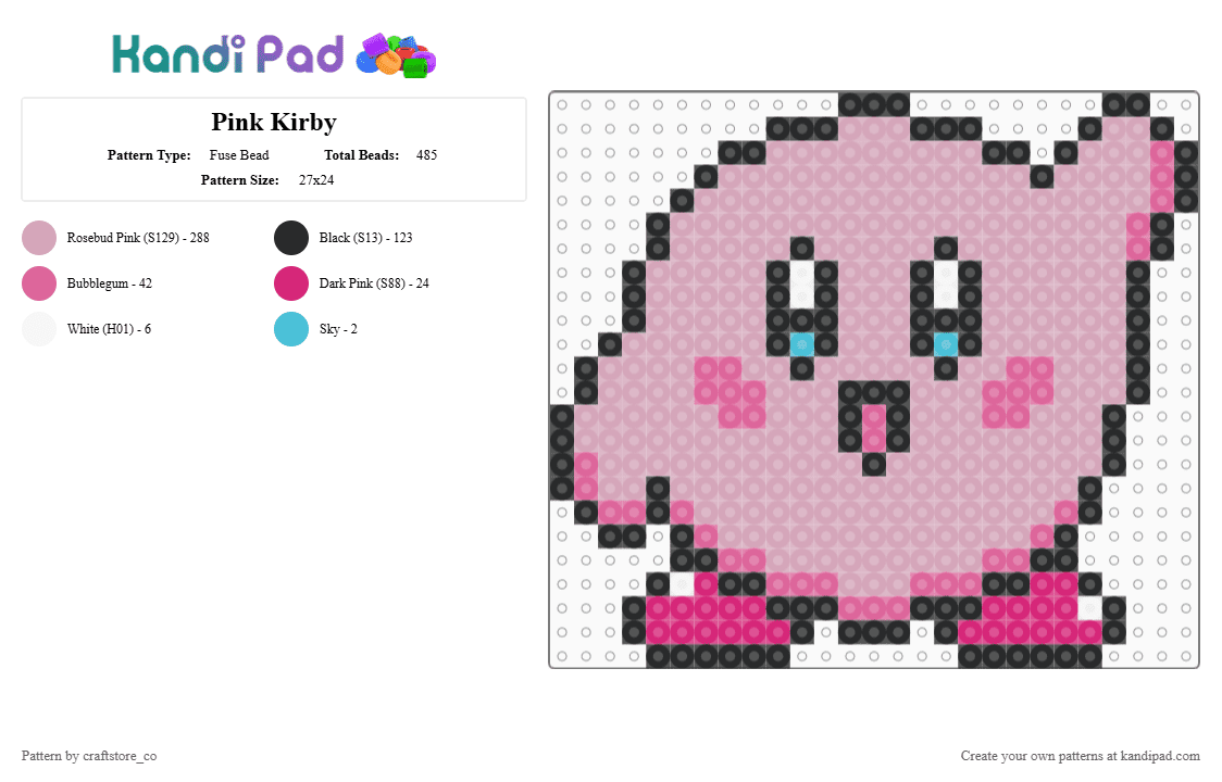 Pink Kirby - Fuse Bead Pattern by craftstore_co on Kandi Pad - pink,kerby,nintendo
