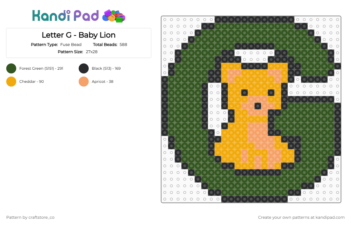 Letter G - Baby Lion - Fuse Bead Pattern by craftstore_co on Kandi Pad - gold,orange,lion,baby,letter g,g,letter,alphabet,cub,lion king