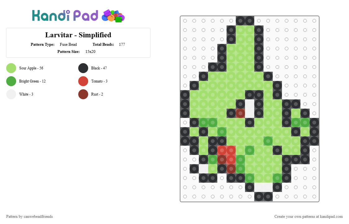 Larvitar - Simplified - Fuse Bead Pattern by canwebeadfriends on Kandi Pad - green