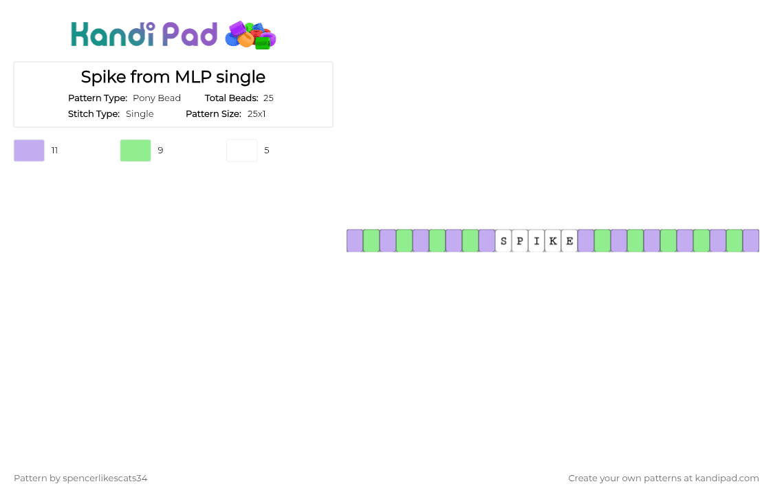 Spike from MLP single - Pony Bead Pattern by spencerlikescats34 on Kandi Pad - pink,teal
