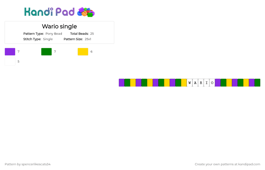Wario single - Pony Bead Pattern by spencerlikescats34 on Kandi Pad - purple,green