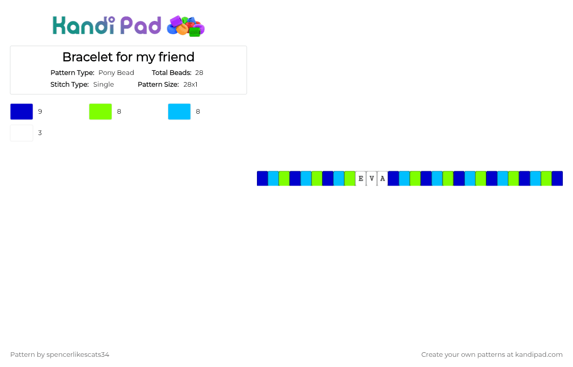 Bracelet for my friend - Pony Bead Pattern by spencerlikescats34 on Kandi Pad - purple,green,light blue