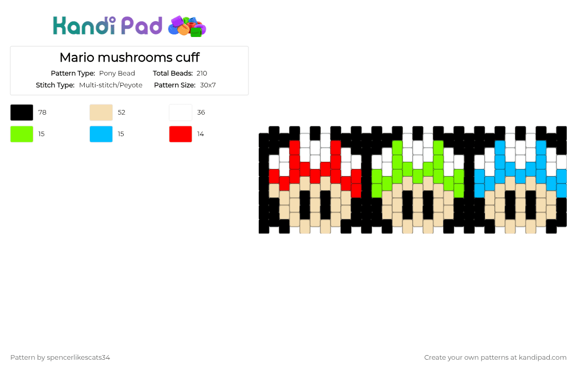 Mario mushrooms cuff - Pony Bead Pattern by spencerlikescats34 on Kandi Pad - beige