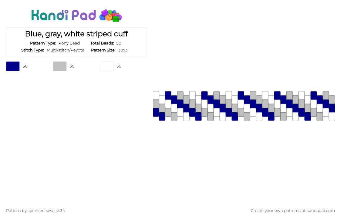 Blue, gray, white striped cuff - Pony Bead Pattern by spencerlikescats34 on Kandi Pad - beige, purple