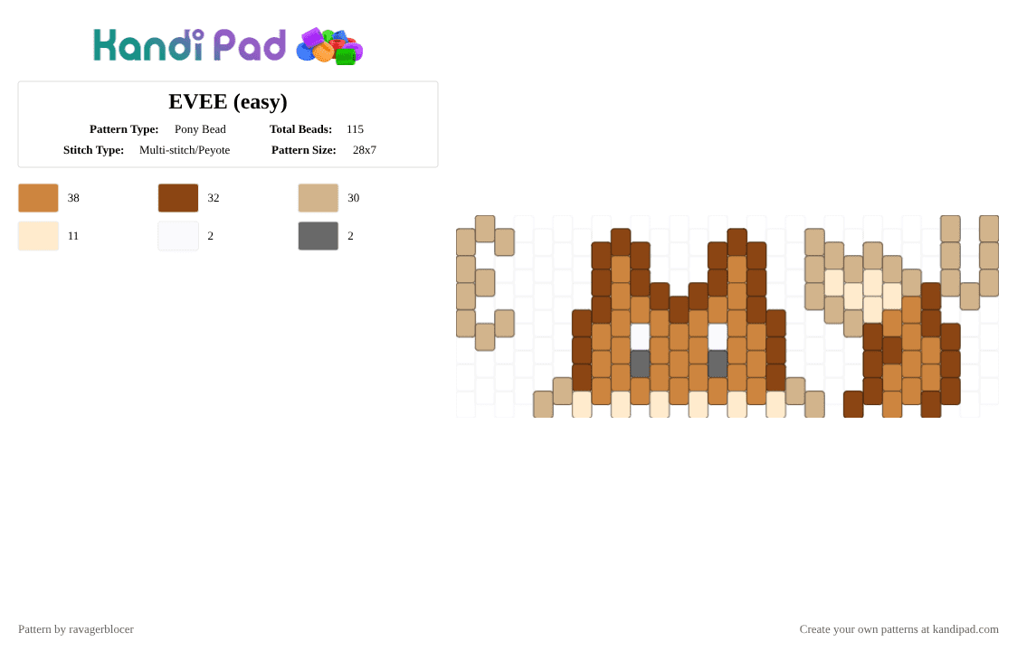 EVEE (easy) - Pony Bead Pattern by ravagerblocer on Kandi Pad - red,orange,beige