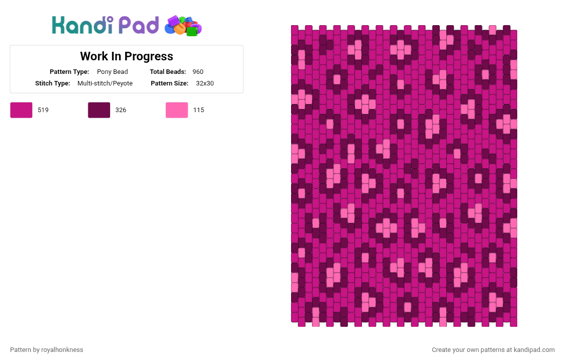 Animal Print Bag 1: Front + Back Panel (Option 2) - Pony Bead Pattern by royalhonkness on Kandi Pad - pink,light pink,bag,animal print,mcbling,y2k,leopard,fuchsia