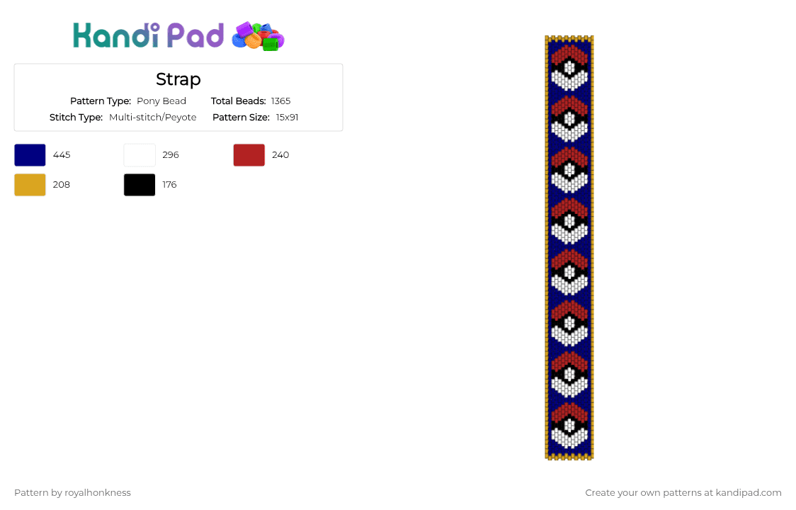Pokeball Bag Strap - Pony Bead Pattern by royalhonkness on Kandi Pad - 