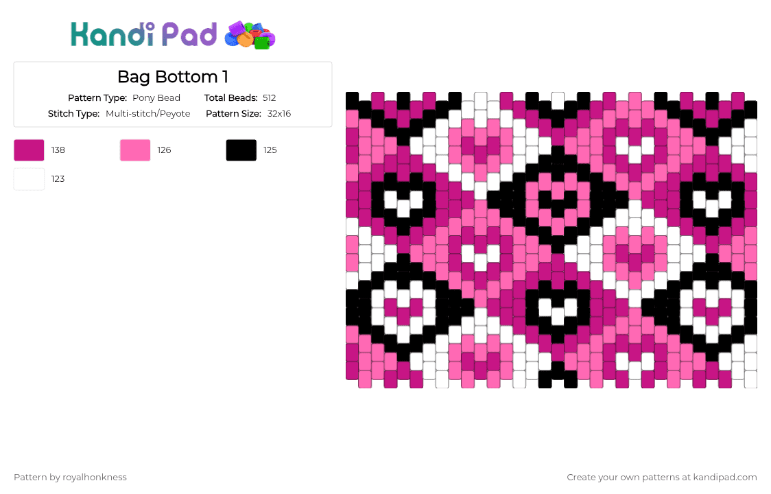 Bag Bottom 1 - Pony Bead Pattern by royalhonkness on Kandi Pad - white,pink,bag,light pink,black,hearts,pattern,cute