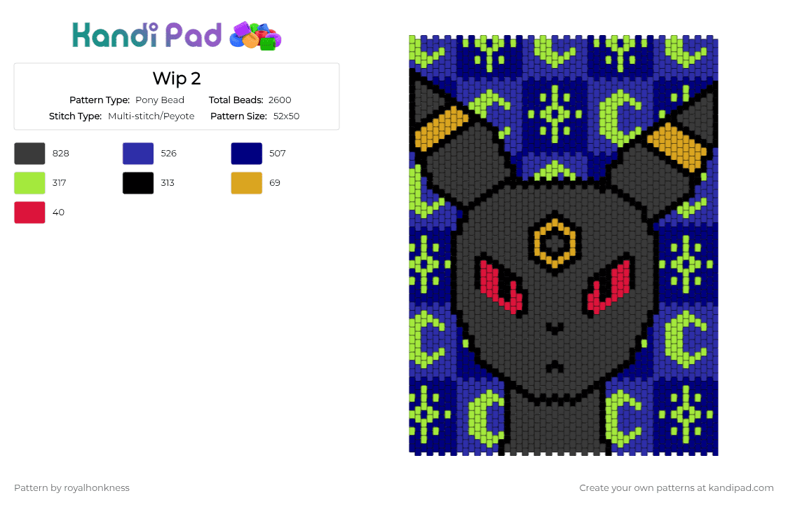 Umbreon Bag 3: Back Panel - Pony Bead Pattern by royalhonkness on Kandi Pad - 