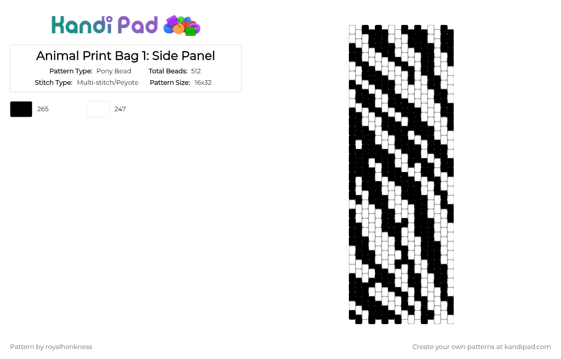 Animal Print Bag 1: Side Panel (Option 1) - Pony Bead Pattern by royalhonkness on Kandi Pad - black,white,zebra,bag,animal print,mcbling,y2k