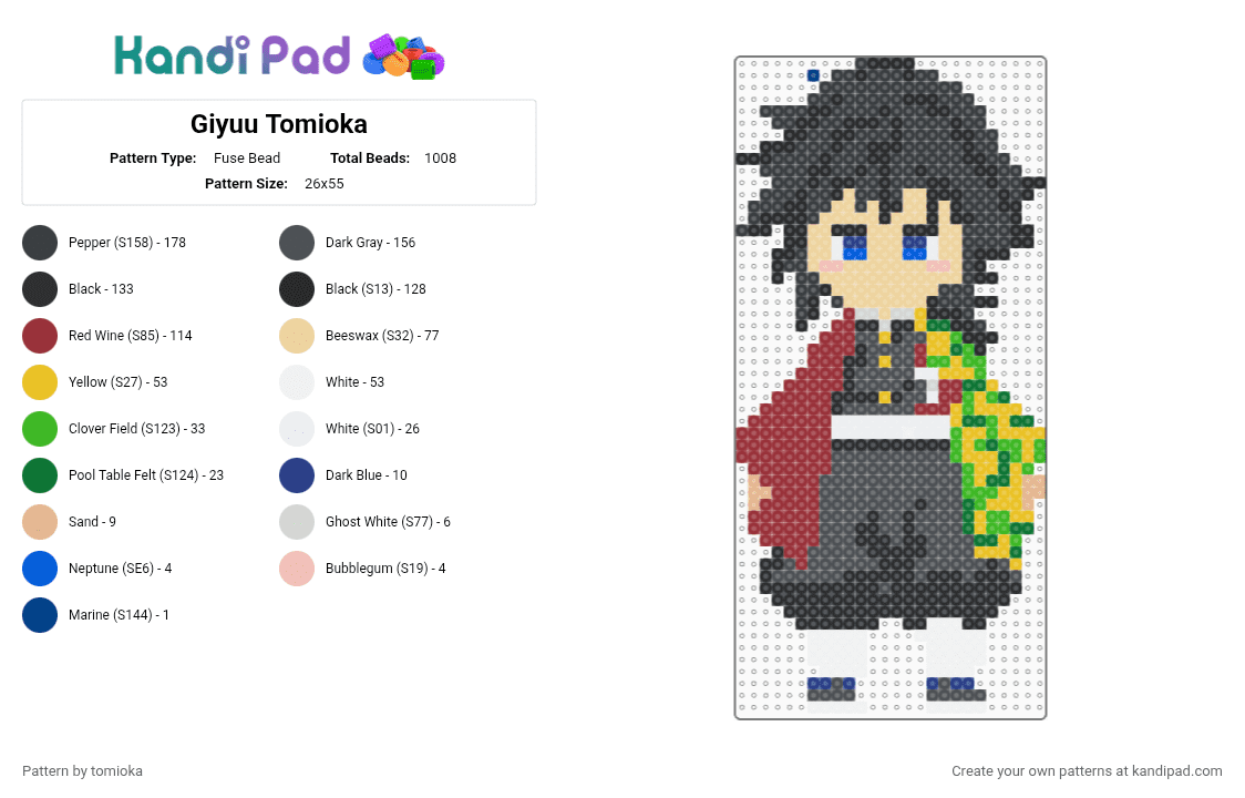 Giyuu Tomioka - Fuse Bead Pattern by tomioka on Kandi Pad - black,beige,red,gray