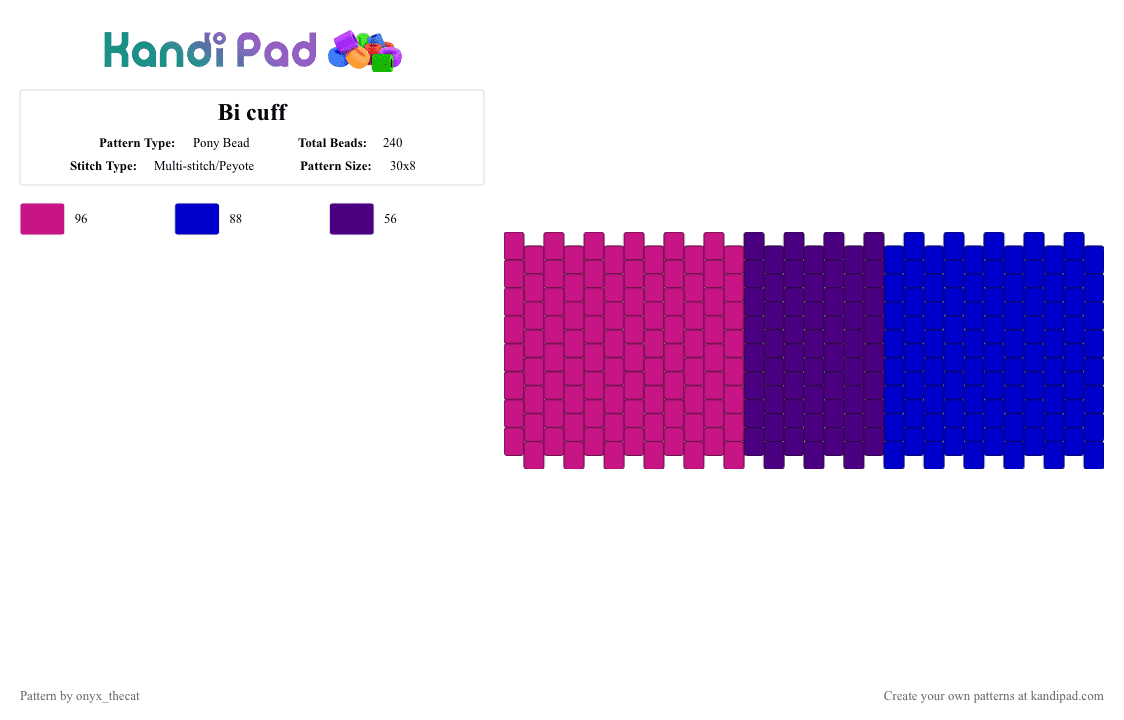 Bi cuff - Pony Bead Pattern by onyx_thecat on Kandi Pad - pink,purple