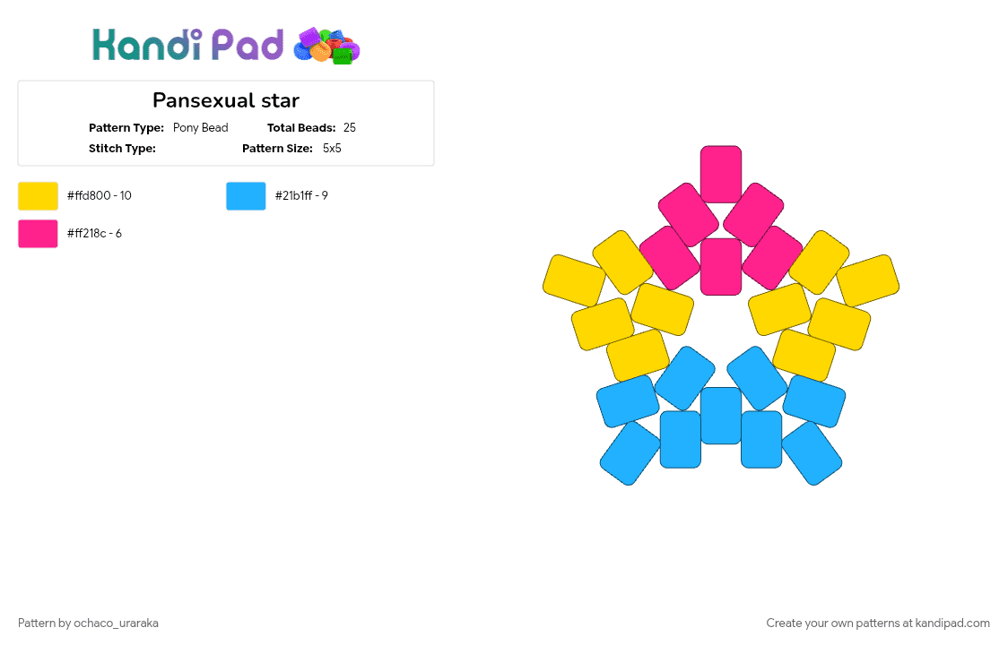 Pansexual star - Pony Bead Pattern by ochaco_uraraka on Kandi Pad - lgbtqia, light blue, pansexual, pride, star, yellow