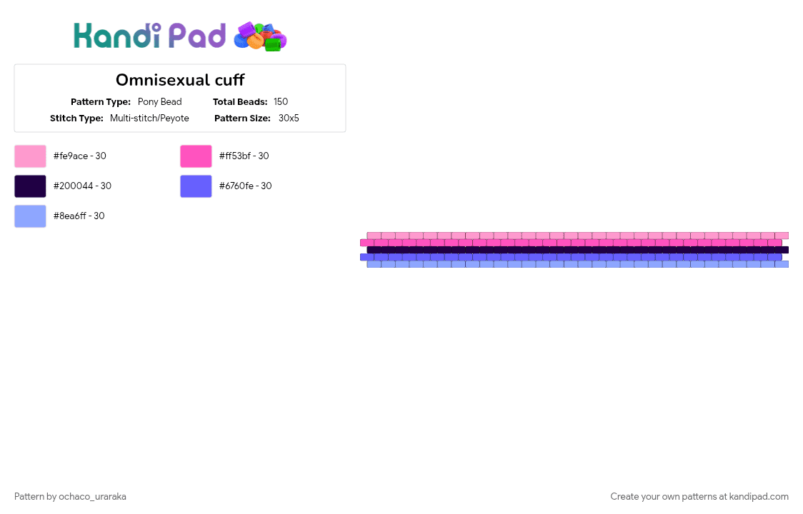 Omnisexual cuff - Pony Bead Pattern by ochaco_uraraka on Kandi Pad - 