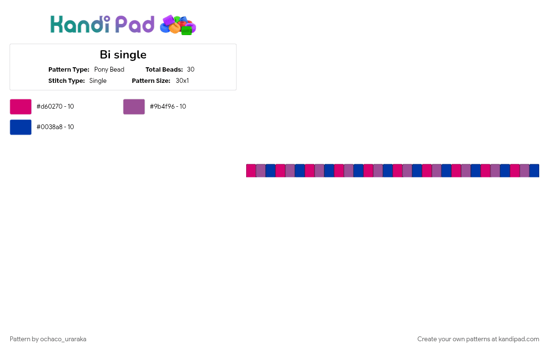 Bi single - Pony Bead Pattern by ochaco_uraraka on Kandi Pad - 