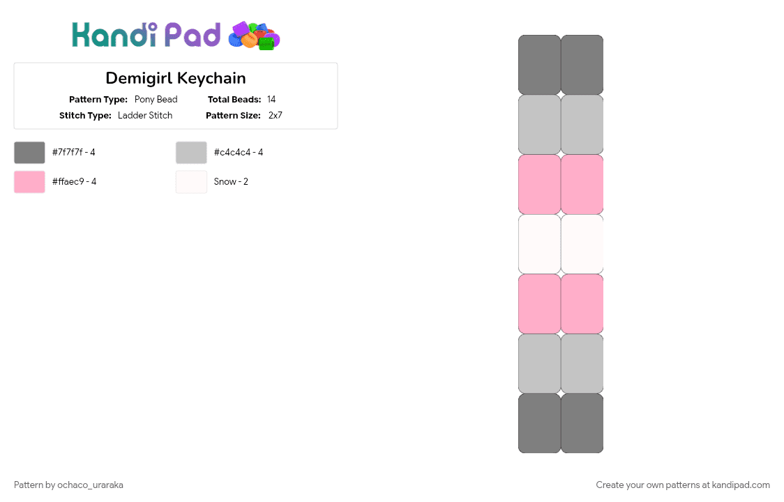 Demigirl Keychain - Pony Bead Pattern by ochaco_uraraka on Kandi Pad - 