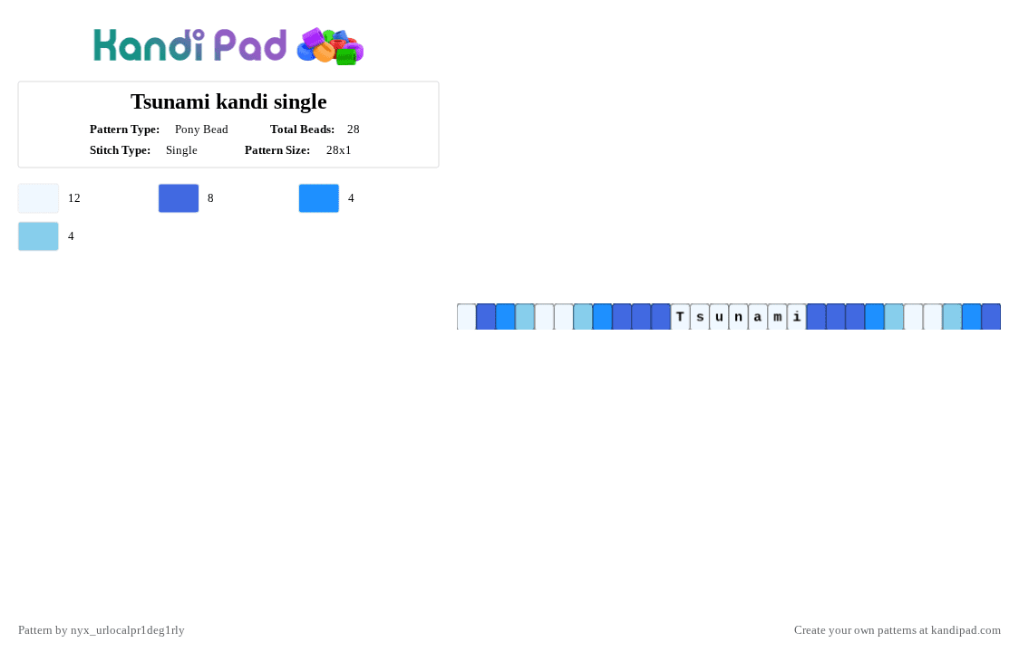 Tsunami kandi single - Pony Bead Pattern by ochaco_uraraka on Kandi Pad - blue, light blue