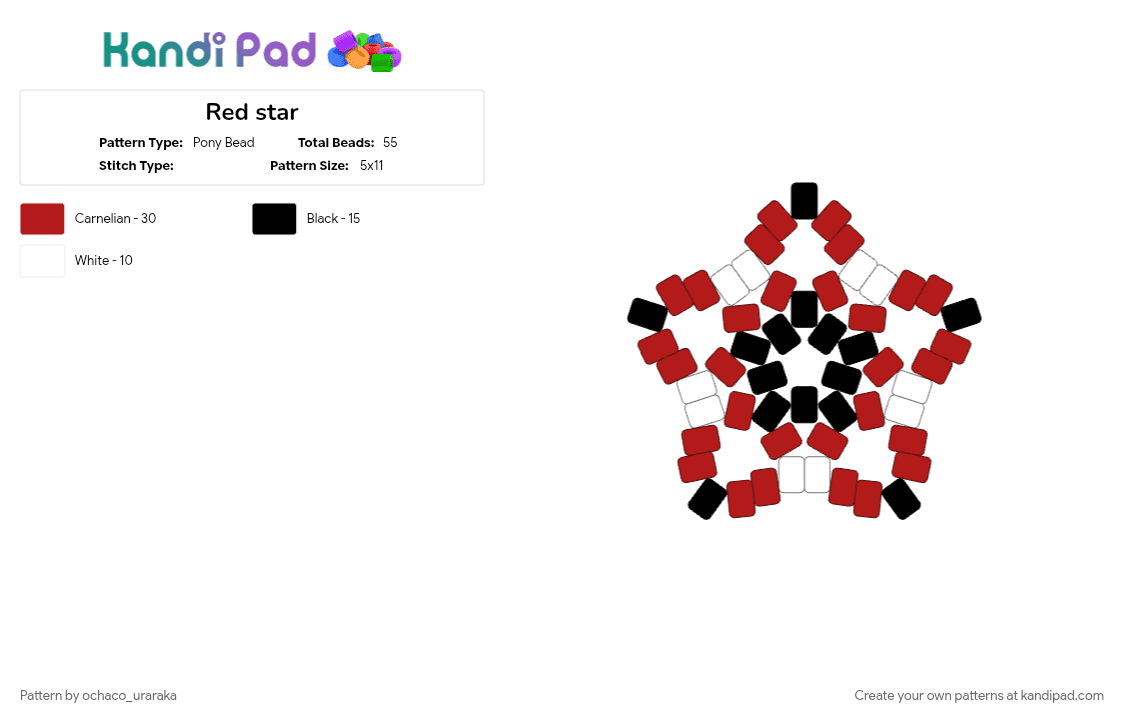 Red star - Pony Bead Pattern by ochaco_uraraka on Kandi Pad - red, star