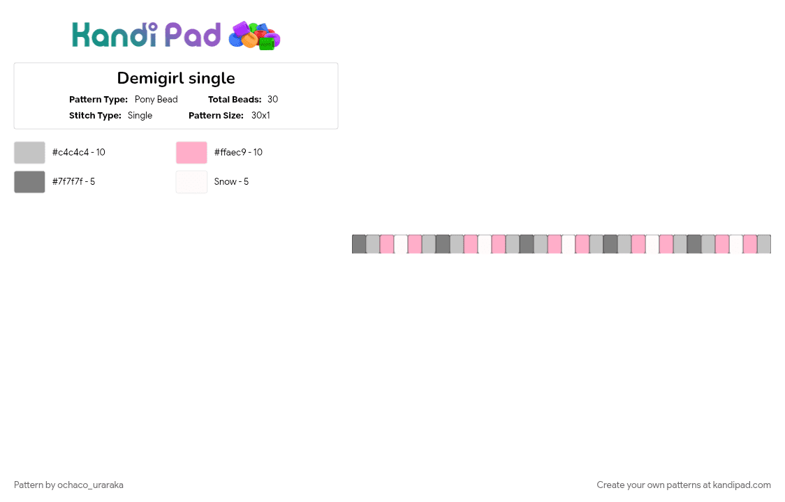Demigirl single - Pony Bead Pattern by ochaco_uraraka on Kandi Pad - 