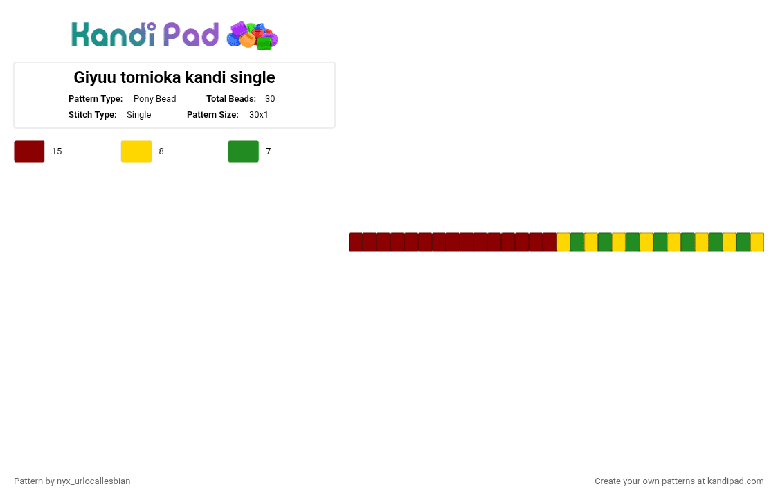 Giyuu tomioka kandi single - Pony Bead Pattern by ochaco_uraraka on Kandi Pad - red