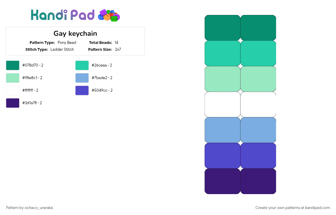 Gay keychain - Pony Bead Pattern by ochaco_uraraka on Kandi Pad - gay pride, lgbtqia, pride, purple, teal