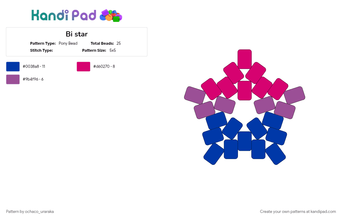 Bi star - Pony Bead Pattern by ochaco_uraraka on Kandi Pad - 