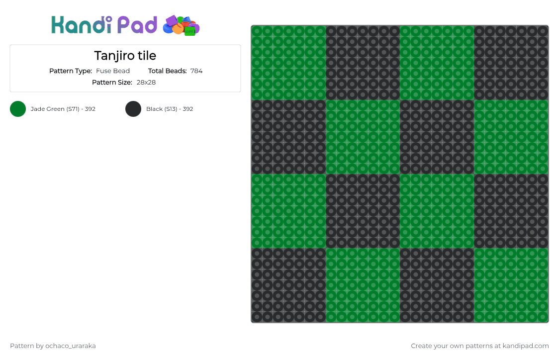 Tanjiro tile - Fuse Bead Pattern by ochaco_uraraka on Kandi Pad - black, green