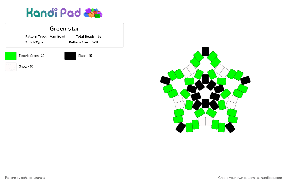 Green star - Pony Bead Pattern by ochaco_uraraka on Kandi Pad - black, green, star