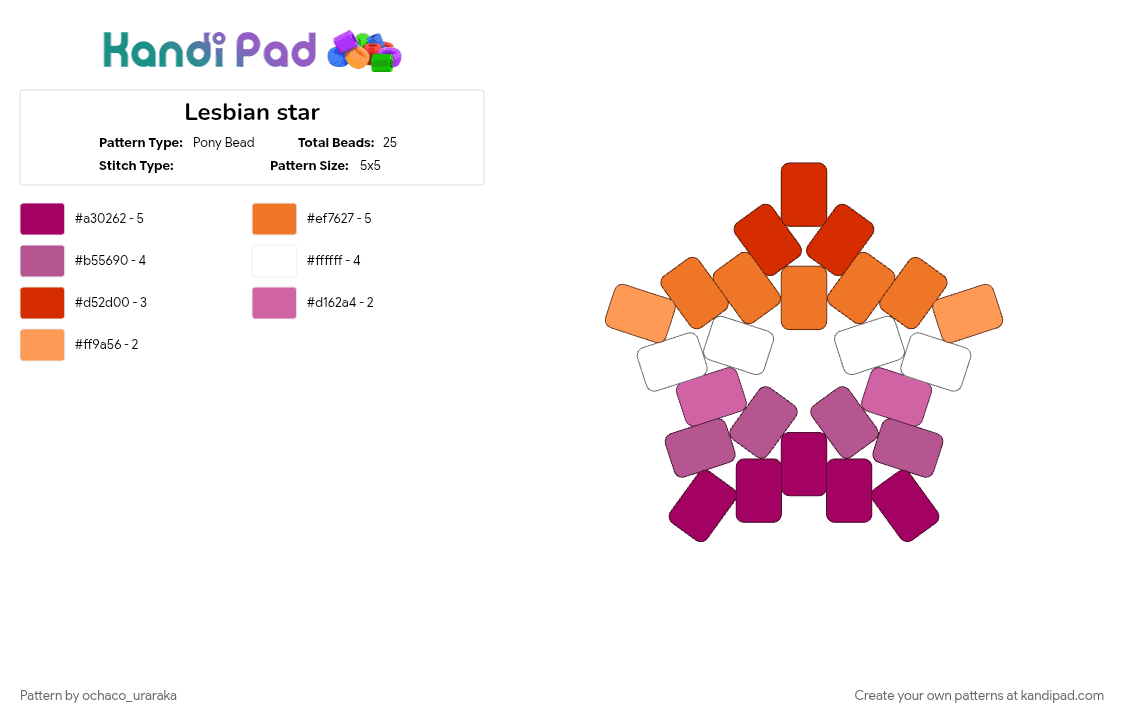 Lesbian star - Pony Bead Pattern by ochaco_uraraka on Kandi Pad - 