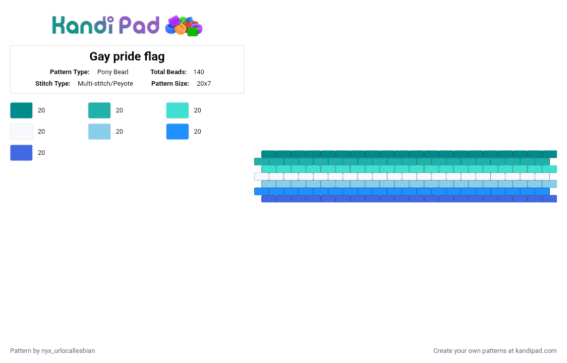 Gay pride flag - Pony Bead Pattern by ochaco_uraraka on Kandi Pad - teal,light blue