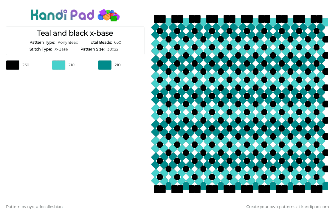Teal and black x-base - Pony Bead Pattern by ochaco_uraraka on Kandi Pad - light blue,teal