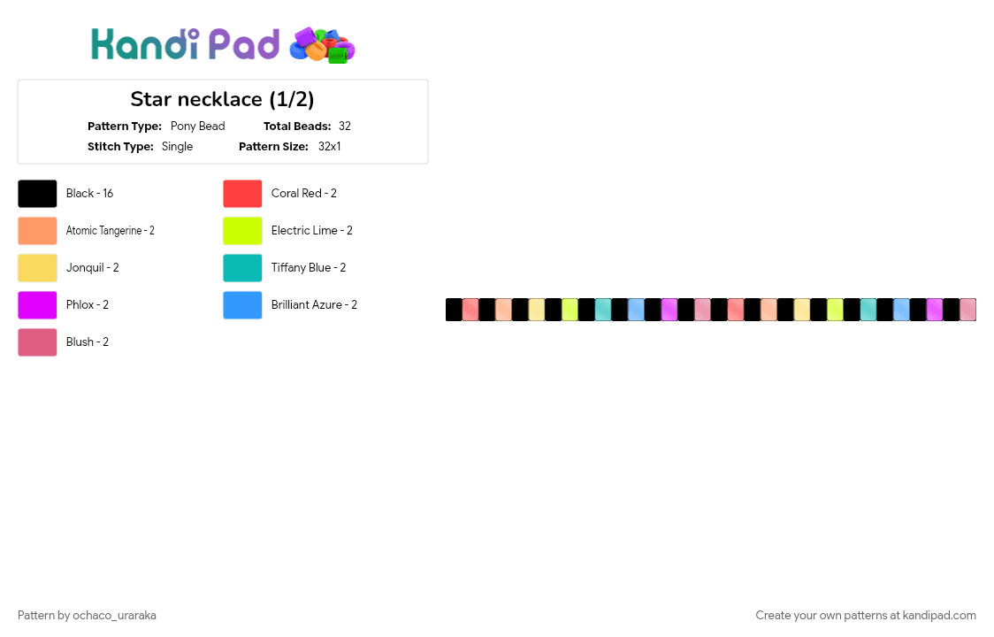 Star necklace (1/2) - Pony Bead Pattern by ochaco_uraraka on Kandi Pad - black, kandi, pink, star, yellow