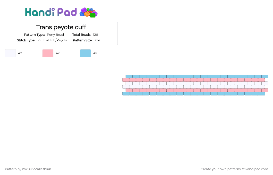 Trans peyote cuff - Pony Bead Pattern by ochaco_uraraka on Kandi Pad - pink,light blue
