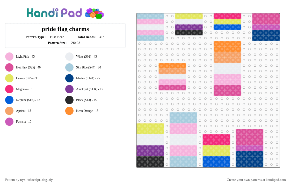 pride flag charms - Fuse Bead Pattern by ochaco_uraraka on Kandi Pad - pink,non binary,trans,lesbian,bisexual