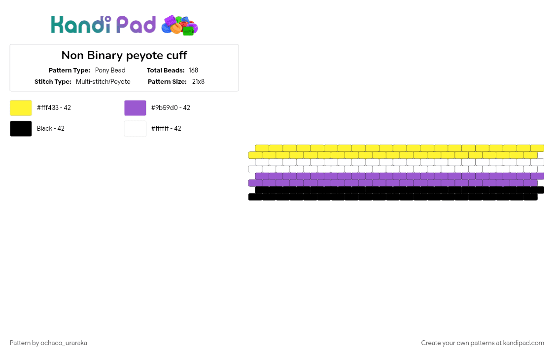Non Binary peyote cuff - Pony Bead Pattern by ochaco_uraraka on Kandi Pad - purple, yellow