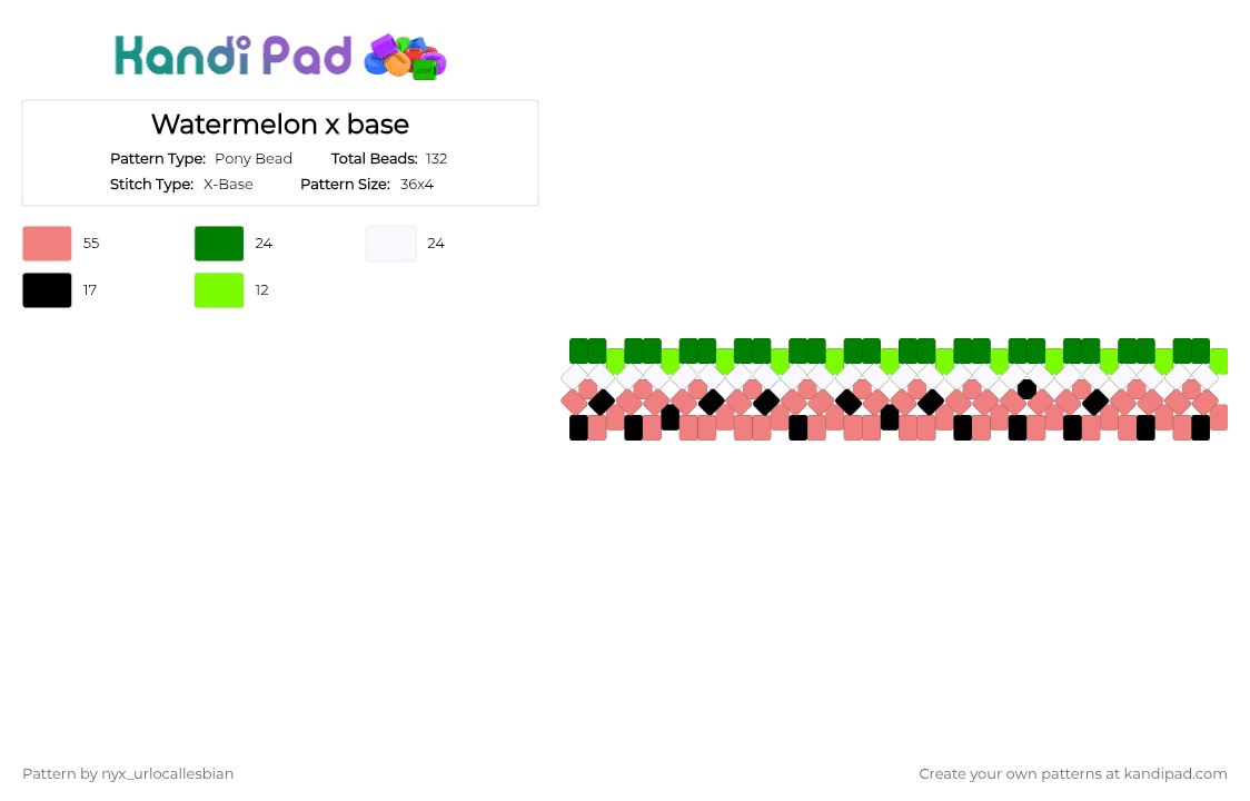 Watermelon x base - Pony Bead Pattern by ochaco_uraraka on Kandi Pad - green,red