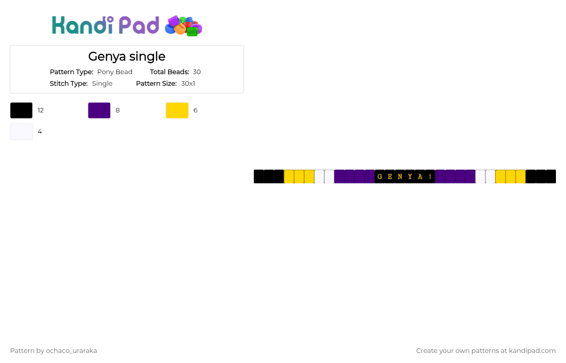 Genya single - Pony Bead Pattern by ochaco_uraraka on Kandi Pad - purple, yellow
