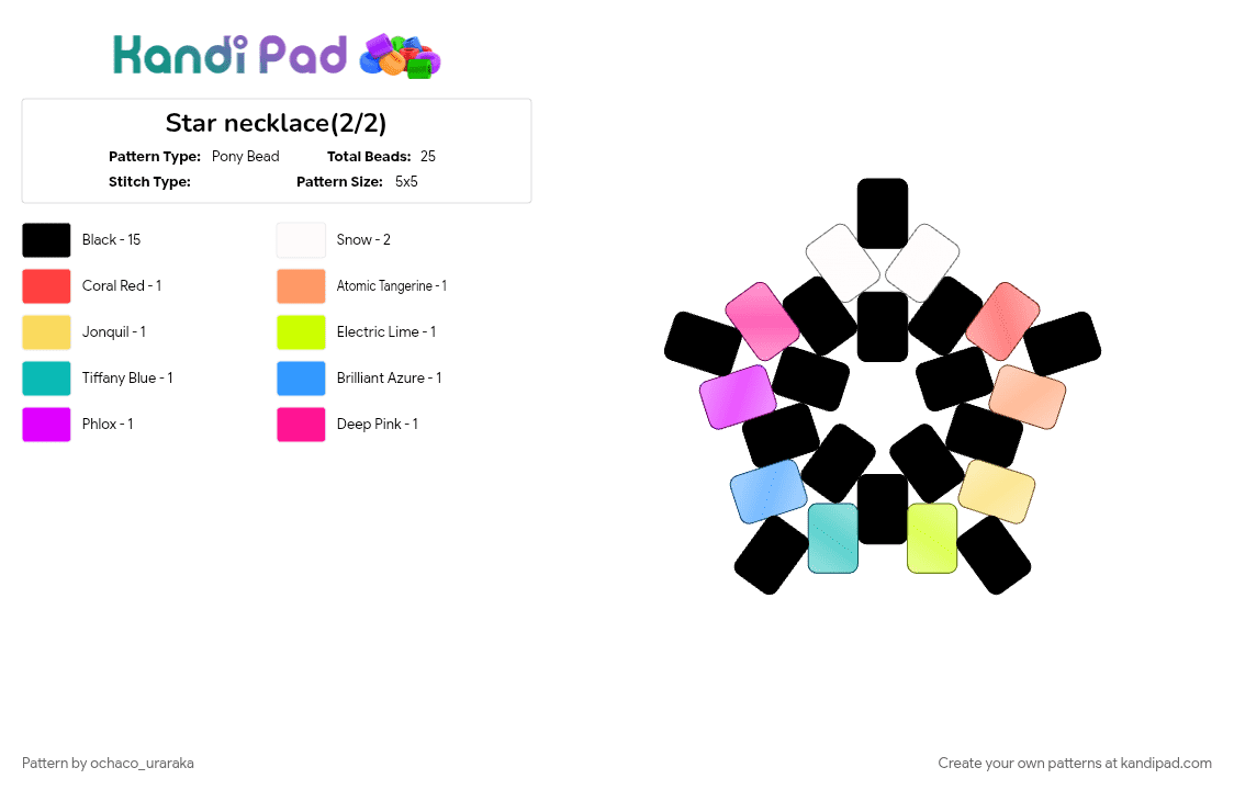 Star necklace(2/2) - Pony Bead Pattern by ochaco_uraraka on Kandi Pad - black, kandi, pink, star, yellow