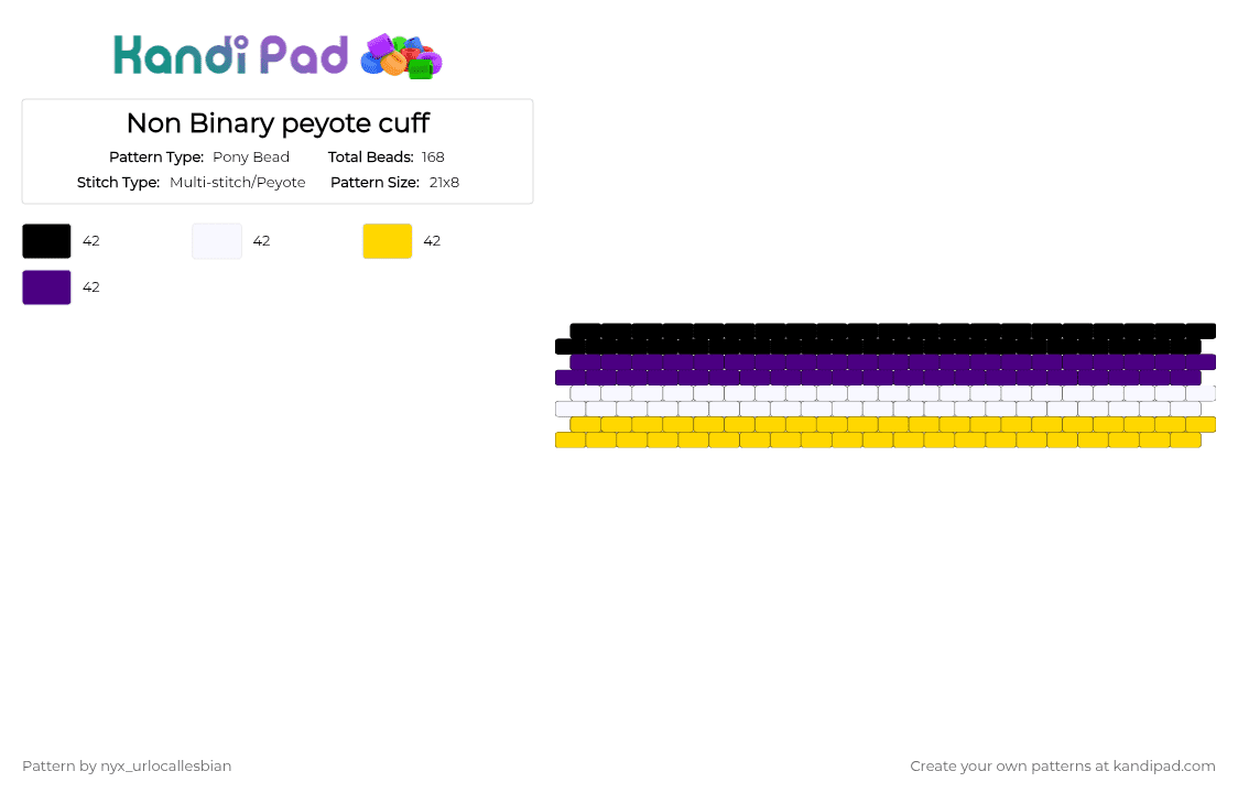 Non Binary peyote cuff - Pony Bead Pattern by ochaco_uraraka on Kandi Pad - yellow,purple