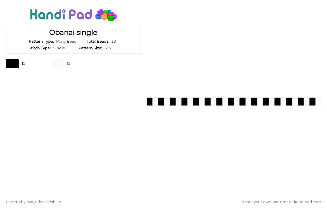 Obanai single - Pony Bead Pattern by ochaco_uraraka on Kandi Pad - black, white