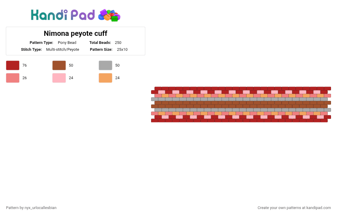 Nimona peyote cuff - Pony Bead Pattern by ochaco_uraraka on Kandi Pad - red