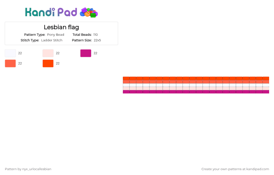 Lesbian flag - Pony Bead Pattern by ochaco_uraraka on Kandi Pad - pink,red