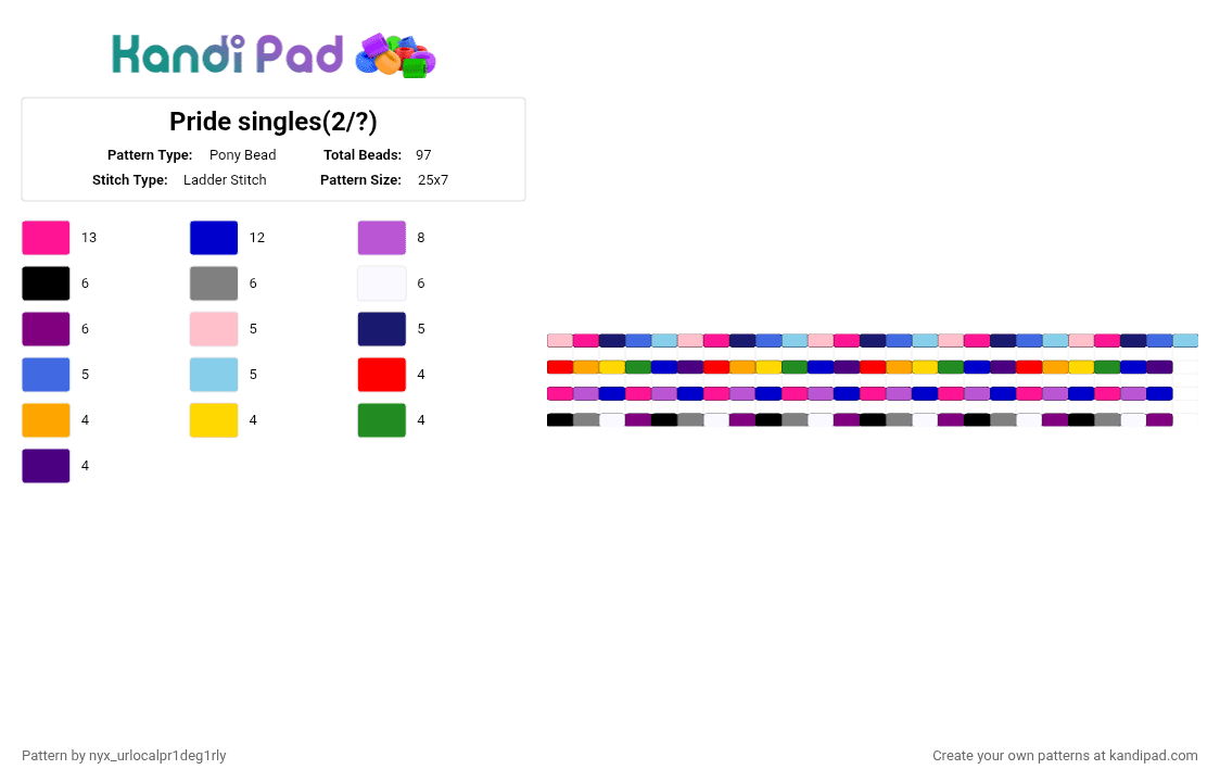 Pride singles(2/?) - Pony Bead Pattern by ochaco_uraraka on Kandi Pad - pink, purple