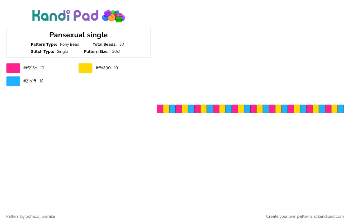 Pansexual single - Pony Bead Pattern by ochaco_uraraka on Kandi Pad - lgbtqia, light blue, pink, single, yellow