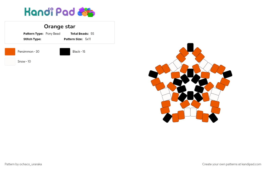Orange star - Pony Bead Pattern by ochaco_uraraka on Kandi Pad - black, orange, star