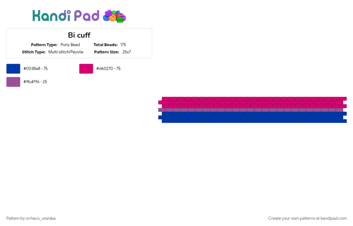 Bi cuff - Pony Bead Pattern by ochaco_uraraka on Kandi Pad - pink, purple