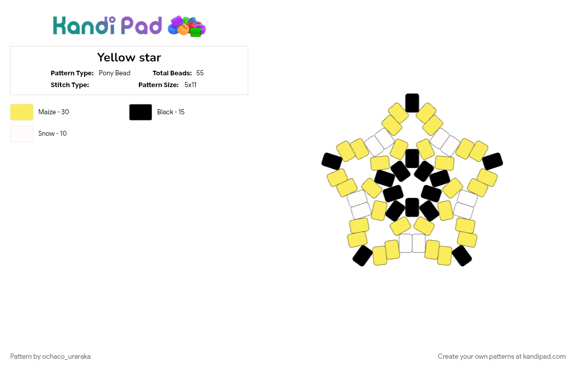 Yellow star - Pony Bead Pattern by ochaco_uraraka on Kandi Pad - star, yelllow, yellow