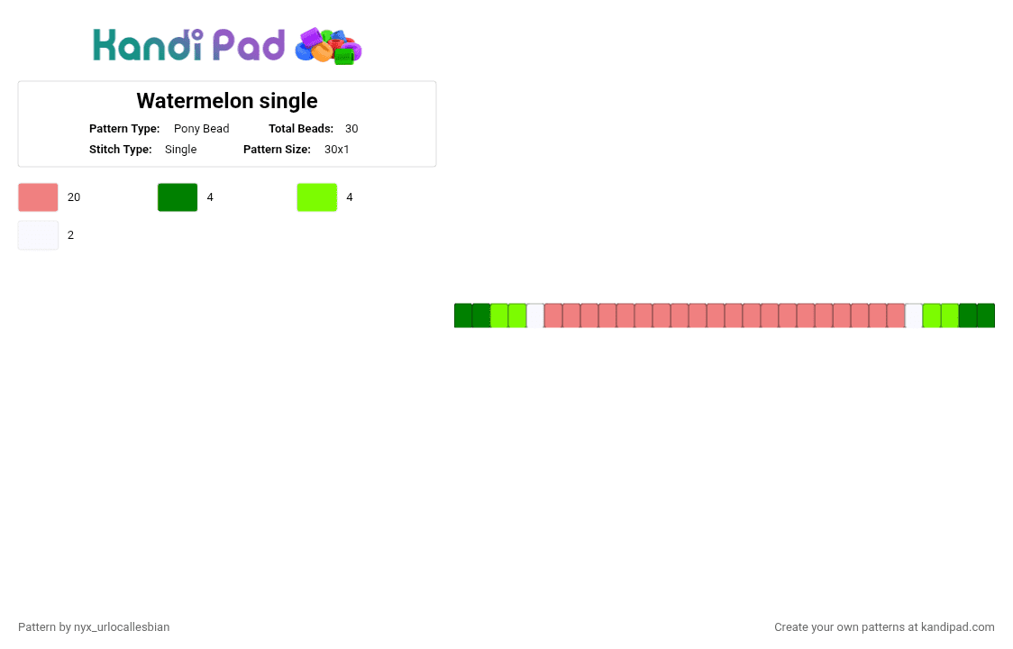 Watermelon single - Pony Bead Pattern by ochaco_uraraka on Kandi Pad - green,red