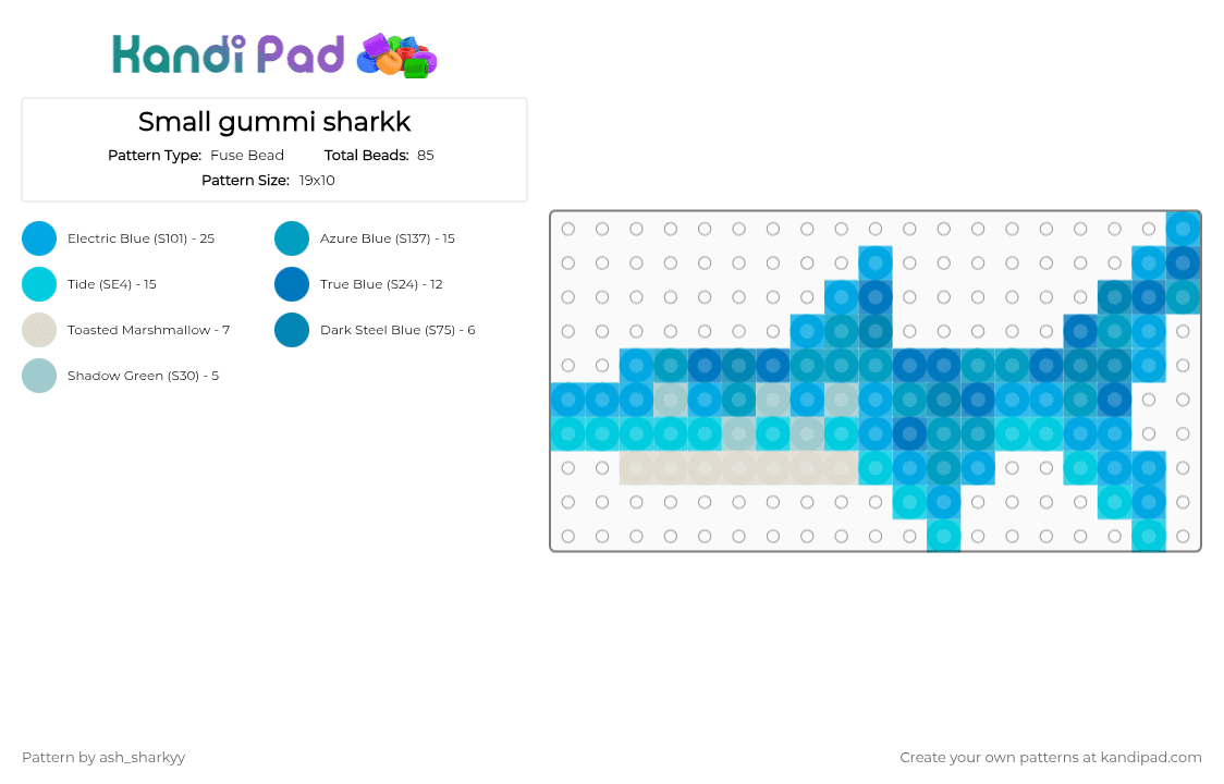 Small gummi sharkk - Fuse Bead Pattern by ash_sharkyy on Kandi Pad - light blue,shark,gummy,candy,blue,sea creature,ocean,small