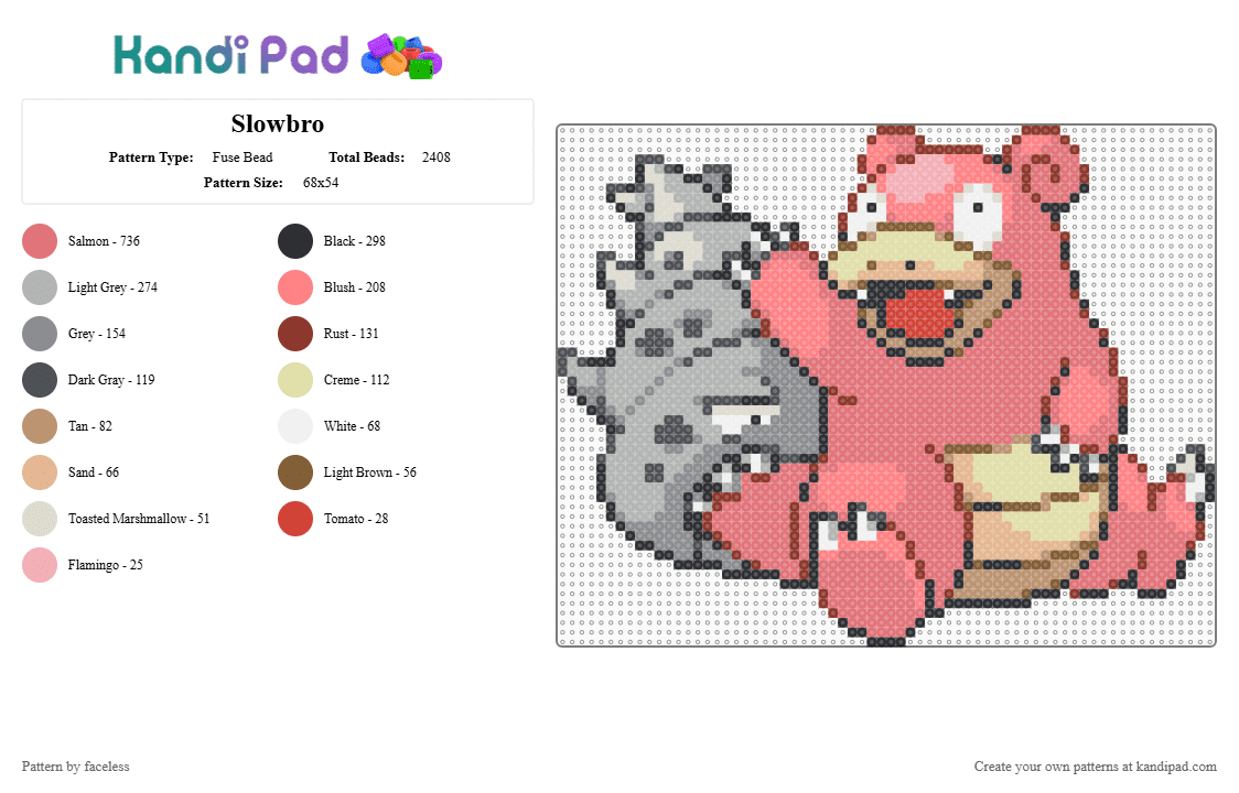 Slowbro - Fuse Bead Pattern by faceless on Kandi Pad - beige,red,pokemon,pokemon diamondpearl,gen 1,slowbro
